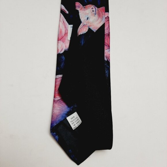 RALPH MARLIN Pig Novelty Design Pattern 1989 Retro Men's Necktie Neck Tie - Picture 7 of 11